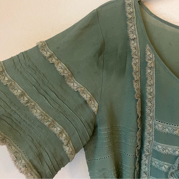 Anthropologie Laced With Grace Sage Green Silk Chiffon Dress Size 6 - Picture 6 of 7